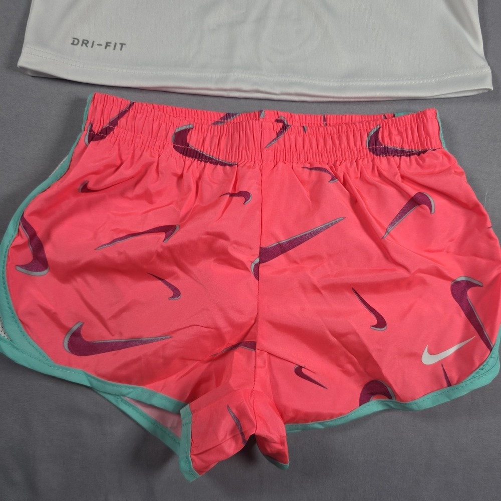 Nike Dri-Fit Little Girl's 2-Piece Graphic Tee & Short Set 3T Sunset Pulse - Picture 6 of 12